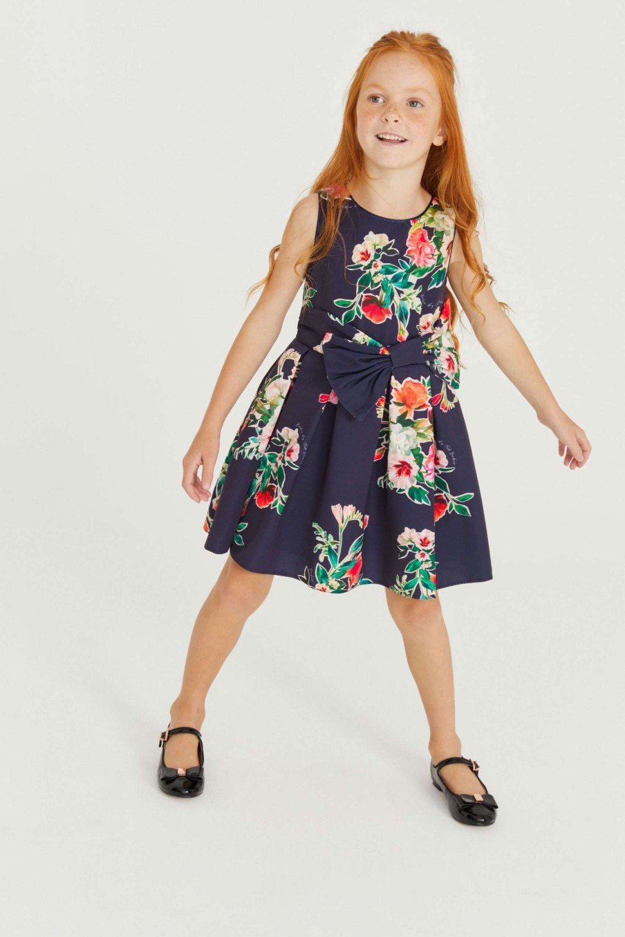 Clothing * | Ted Baker Navy Blue Floral Bow Dress Attractive