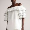 Clothing * | Ted Baker White Stripe Detail Ruffle Top Cut Price