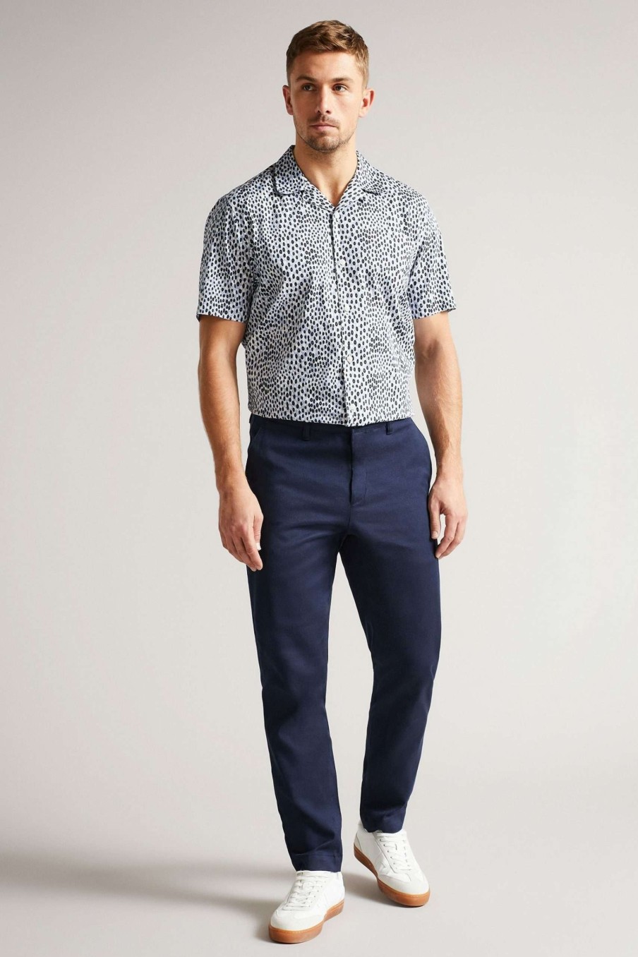 Clothing * | Ted Baker Blue Boxwel Camburn Fit Textured Trousers Promotion