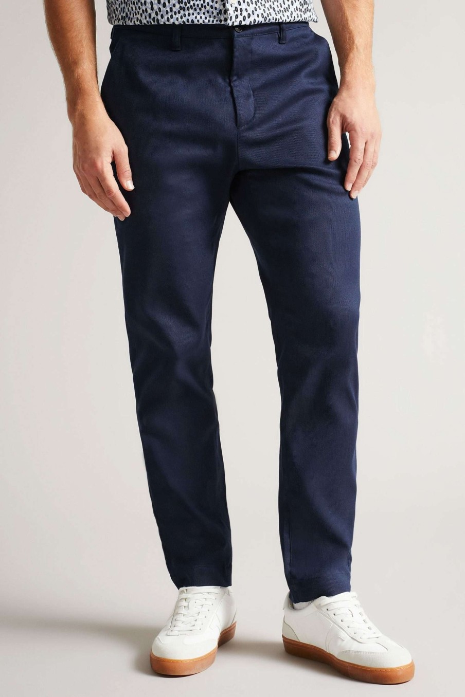 Clothing * | Ted Baker Blue Boxwel Camburn Fit Textured Trousers Promotion