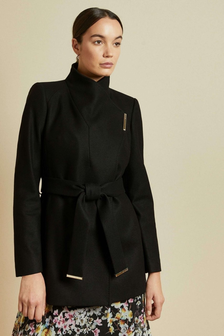 Clothing * | Ted Baker Black Rosess Short Wool Wrap Coat Cut Price