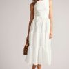 Clothing * | Ted Baker Cream With Woven Skirt Midi Dress Original